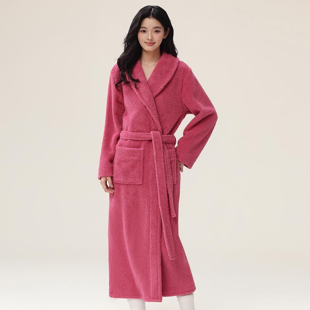 秋冬冬季女款睡袍珊瑚绒加厚保暖睡衣法兰绒中长款浴袍简约1009c