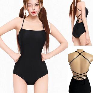 高级感纯色连体露背保守泳装 新款 泡温泉显瘦遮0318w 泳衣女款 小码
