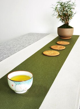 桌旗轻奢高端新中式禅意棉麻布艺茶席日式简约色茶旗茶台布0414a