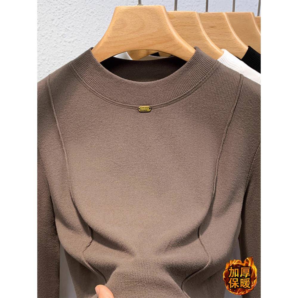 秋冬双面绒半高领打底衫女内搭加绒加厚保暖修身洋气百搭1026z