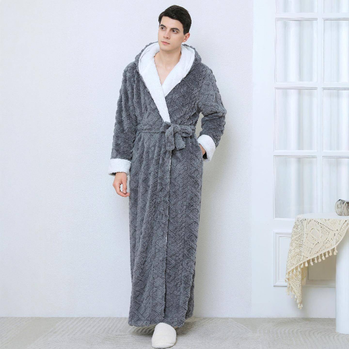 秋冬睡袍男士秋冬季加长款2025新款法兰绒加厚珊瑚绒睡衣女1009c