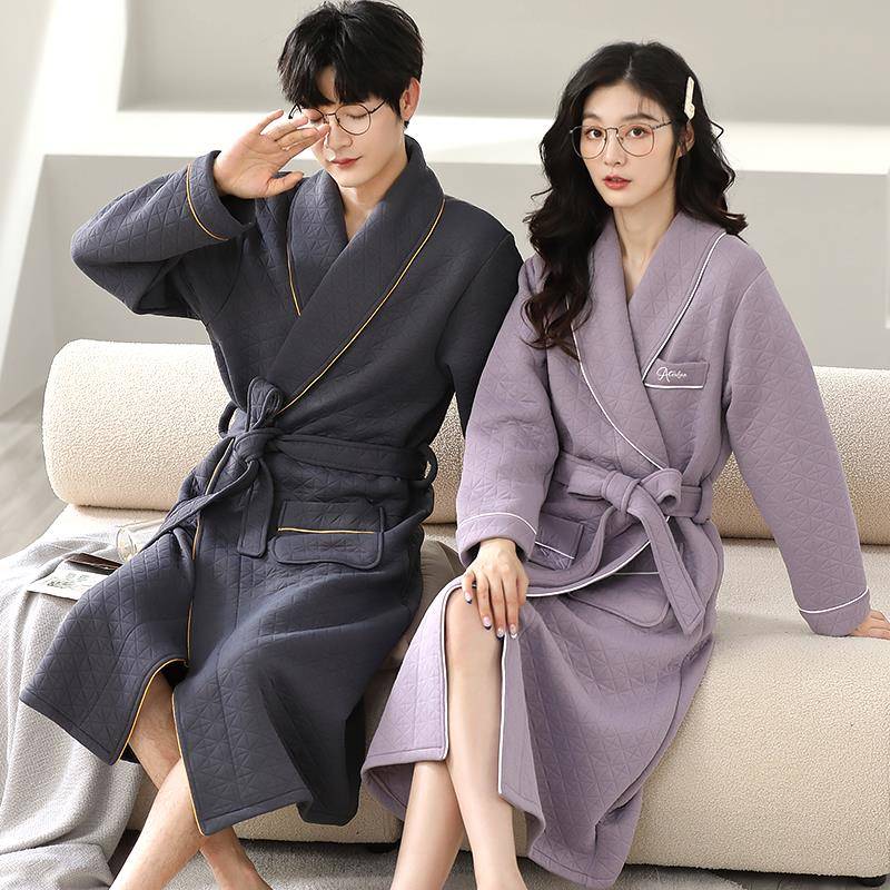 秋冬情侣睡袍女秋冬款加厚中长款男士睡衣2025年新款薄夹棉1009c