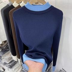 假两件撞色针织上衣女2026春季半高领时髦内搭毛衣气质显瘦0105w