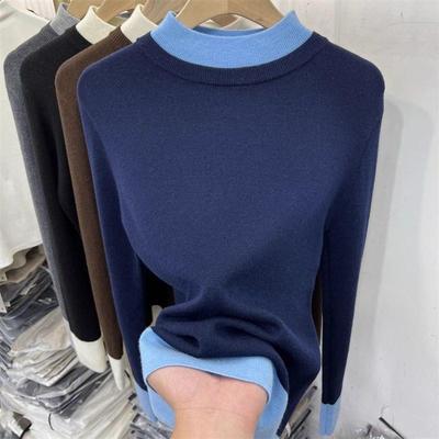 假两件撞色针织上衣女2026春季半高领时髦内搭毛衣气质显瘦0105w