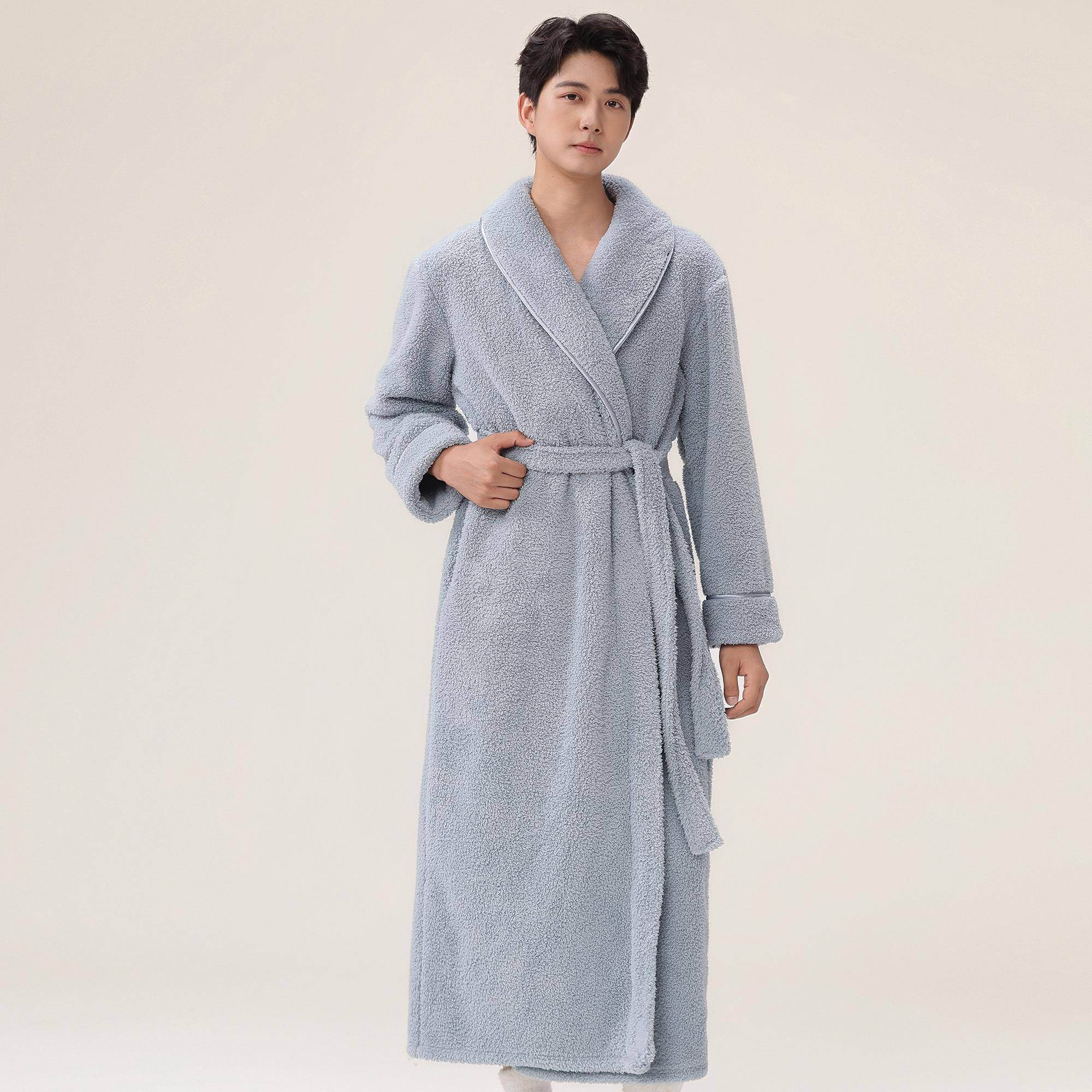 秋冬2025新款秋冬季睡袍男法兰绒加厚浴袍珊瑚绒长款大码睡1009c