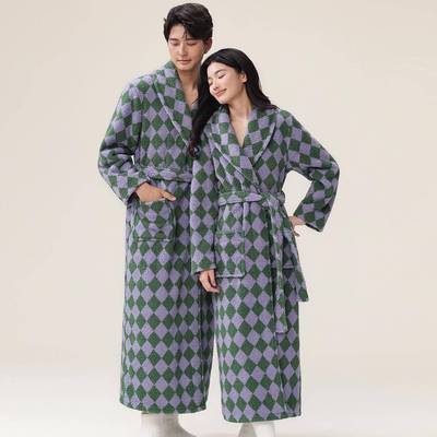 秋冬睡袍女款2025新款冬季法兰绒男款浴袍珊瑚绒情侣家居服1009c
