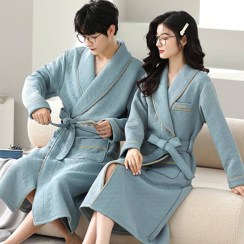 秋冬睡袍女秋冬季加厚中长款情侣睡衣男士2025年新款冬薄夹1009c