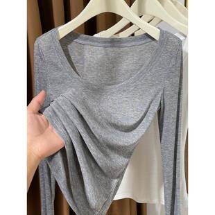 小衬衫 大圆领微针织品薄型2026春季 搭配西式 女底衬衫 长0318e 新款