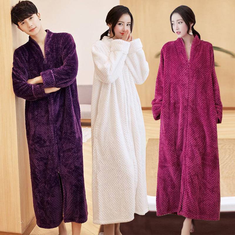 秋冬男士睡裙大码长款睡袍秋冬连体睡衣女浴袍法兰绒懒人可1009c