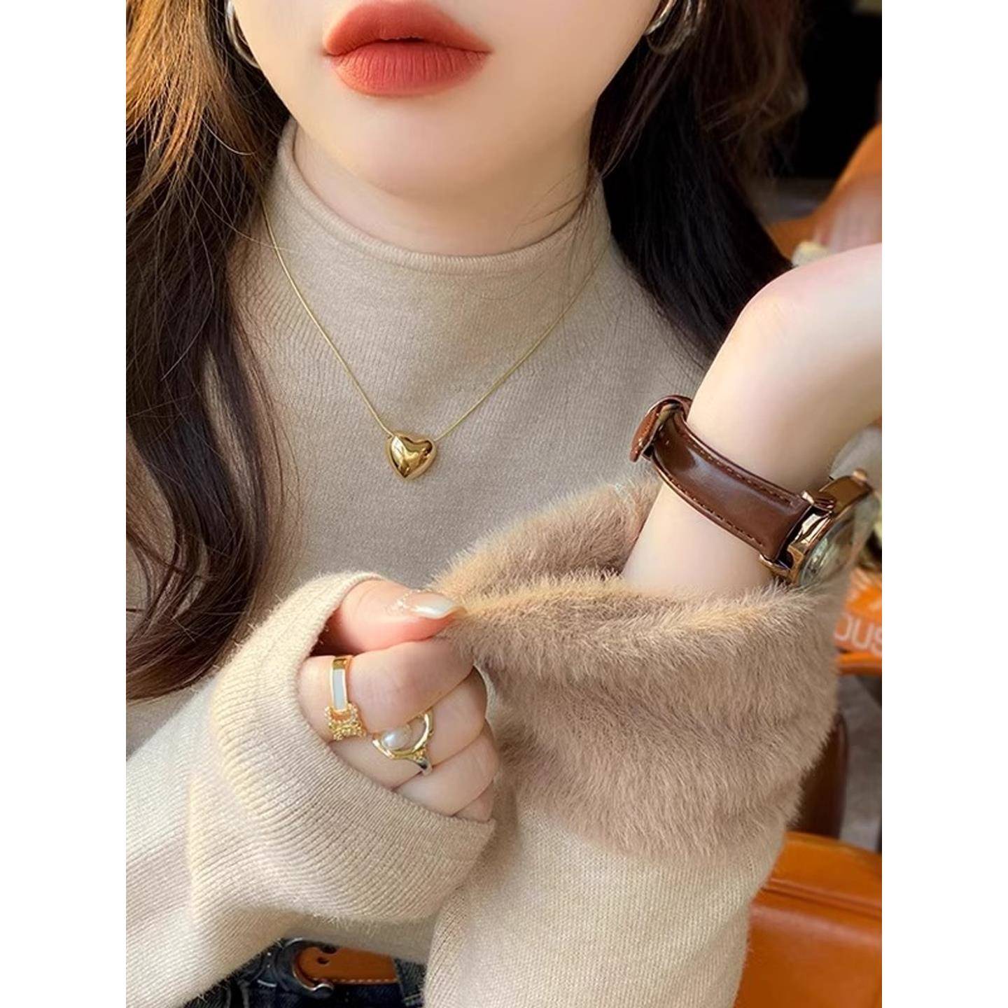 半高领加厚一体保暖毛衣新款纯色洋气内搭针织打底衫上衣1209k