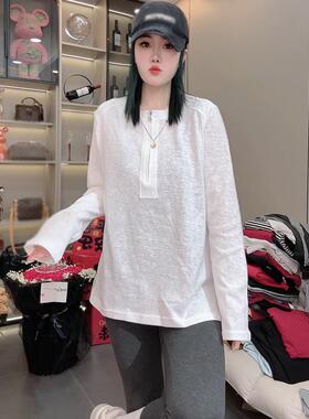 2026春季新款圆领休闲宽松显瘦长袖T恤女装别致半拉炼打底衫0111r