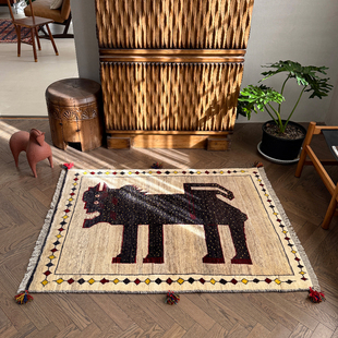 花素希 伊朗进口波斯手工羊毛地毯部落游牧艺术狮子地垫墙面挂毯