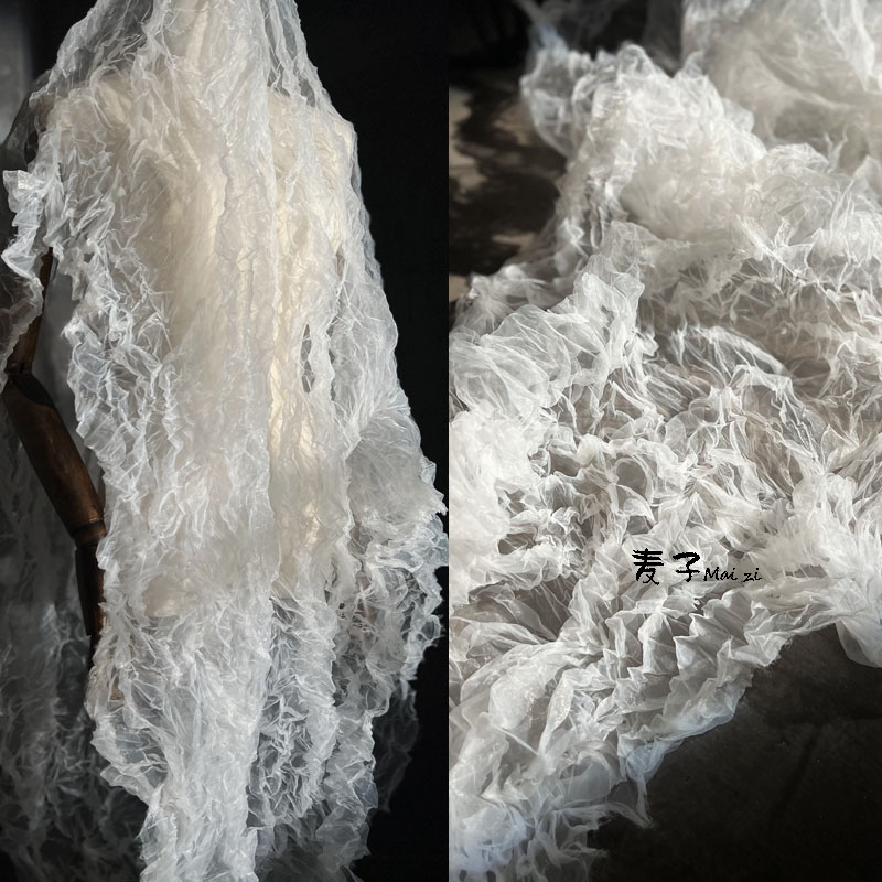 麦子欧根纱服装欧美冰雪肌理褶皱