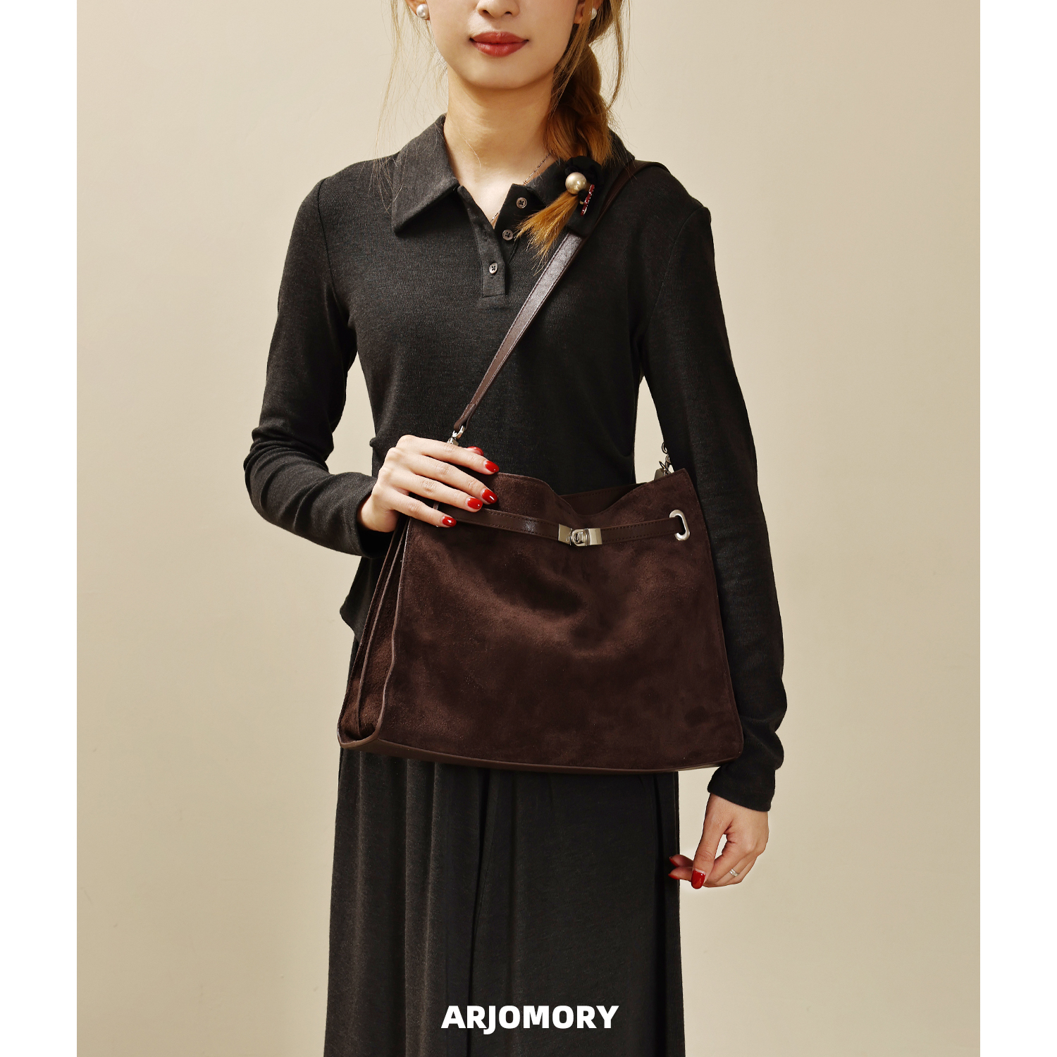 复古麂皮绒托特包女2025秋冬