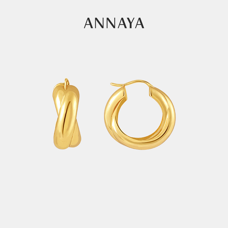 Annaya金色扭结耳环女时尚小众复古耳圈饰品新年生日礼物送女友,饰品/流行首饰/时尚饰品新,耳环,淘宝优惠券,粉丝福利购,淘宝优惠卷