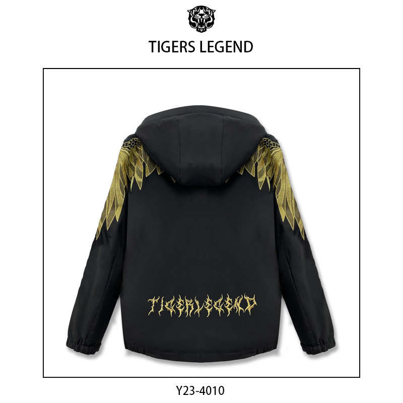 TIGERS LEGEND潮牌秋冬男款黑色休闲保暖中长款拼接羽绒服YR4010