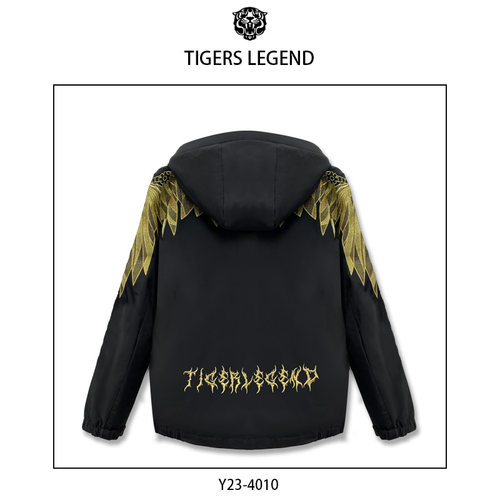 TIGERS LEGEND潮牌秋冬男款黑色休闲保暖中长款拼接羽绒服YR4010