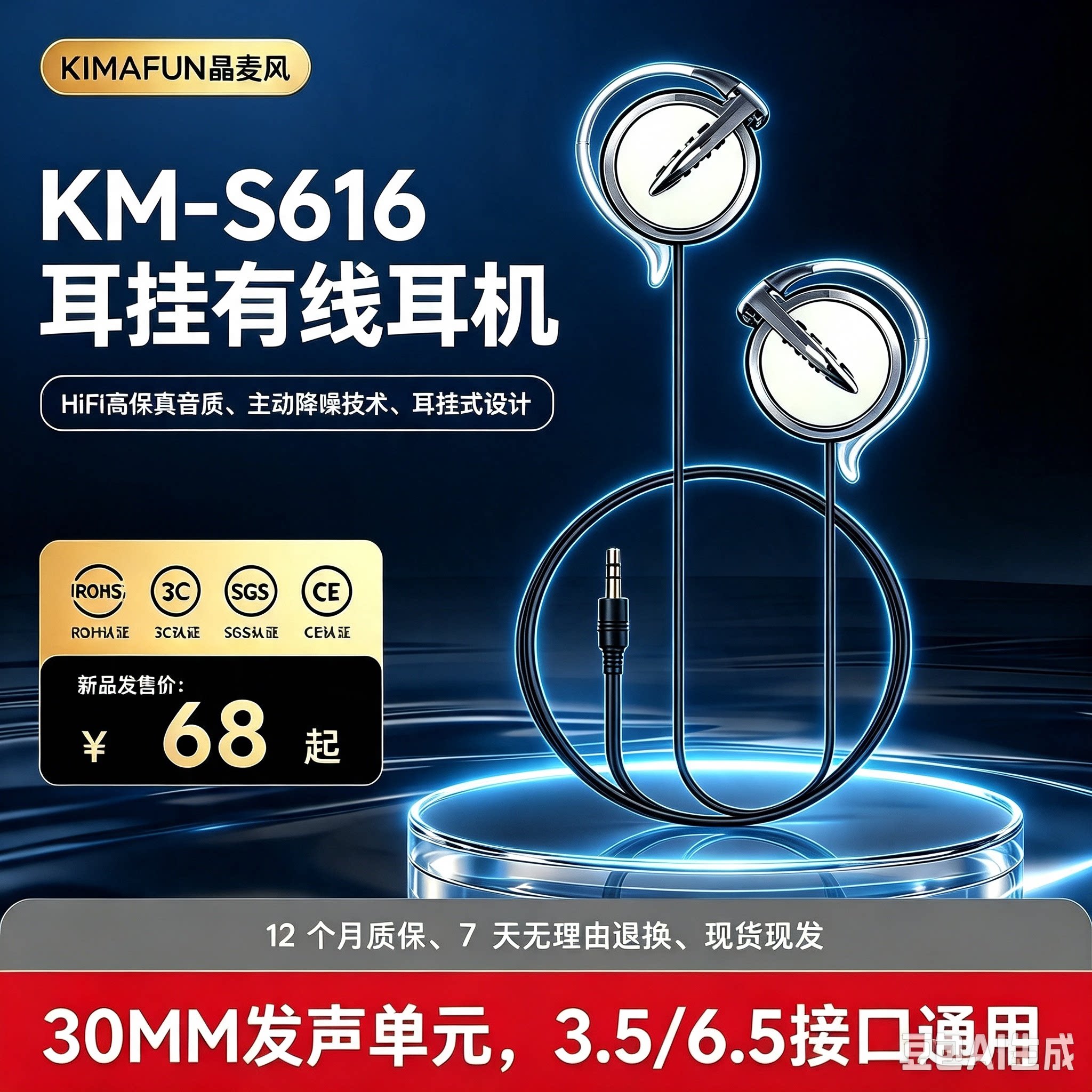 晶麦风S616HiFi立体监听耳机