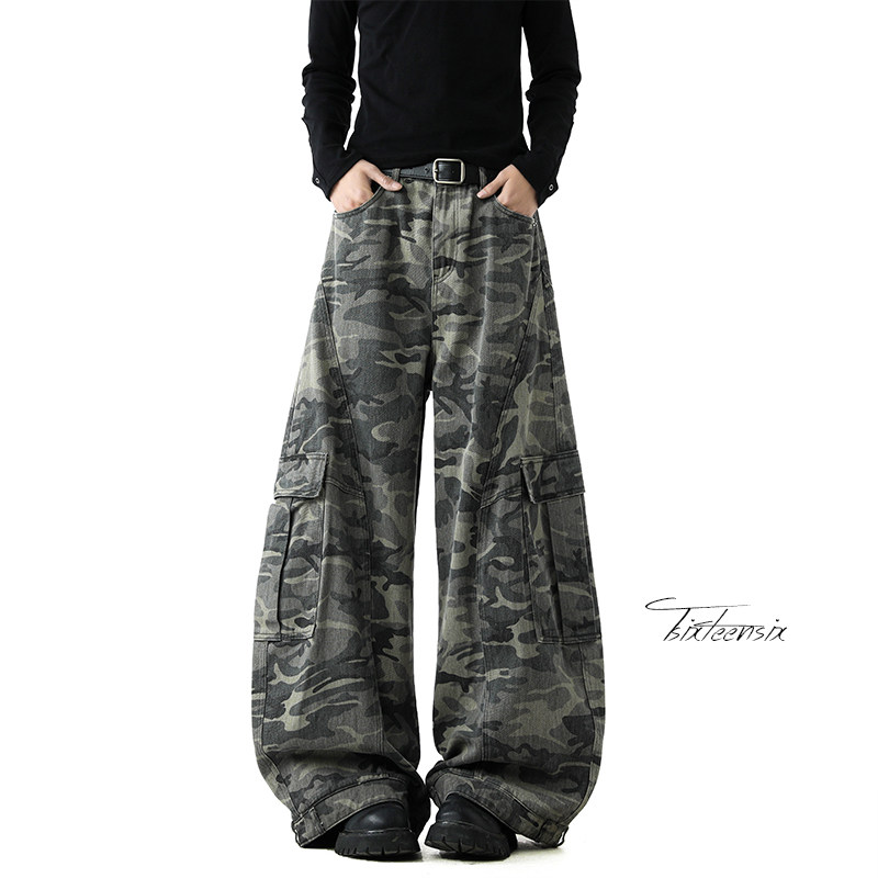美式迷彩工装裤男春季廓形休闲宽松弯刀裤A166-NA5814-特P70控118，男装工装外套，电商A166