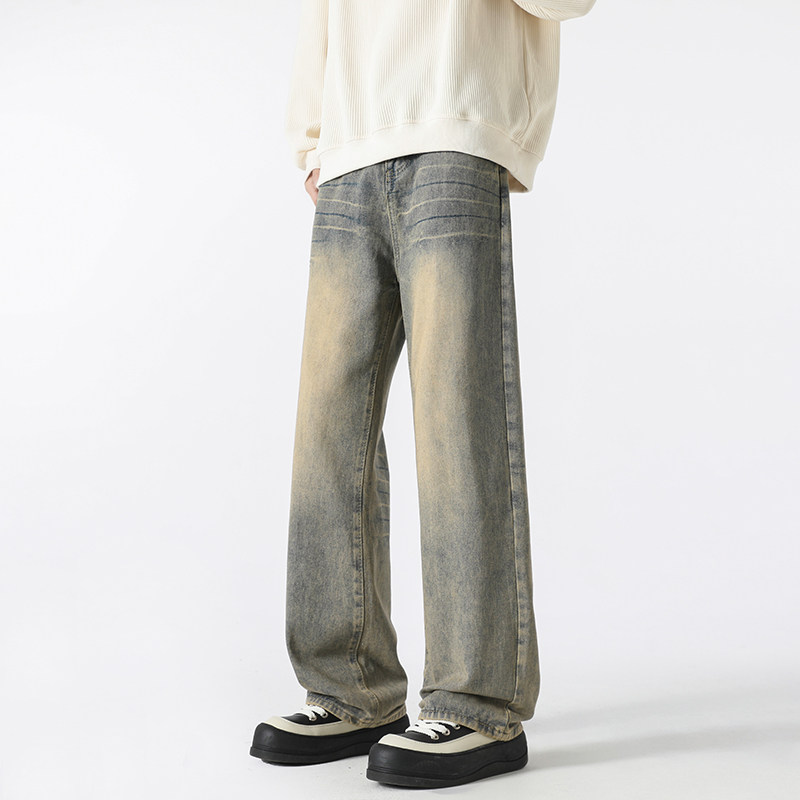 渐变牛仔裤男秋季水洗美式高街vibe微喇长裤A166-N598-P50控85,男装牛仔裤,电商A166