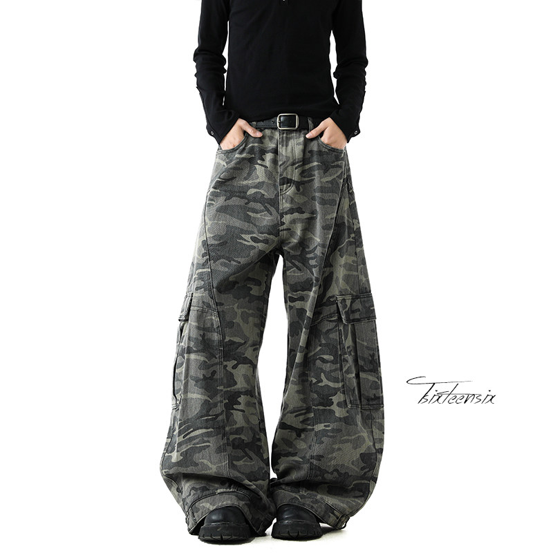 美式复古迷彩阔腿工装裤男高街潮牌弯刀裤A166-NA5814-特P70控118，男装工装外套，电商A166
