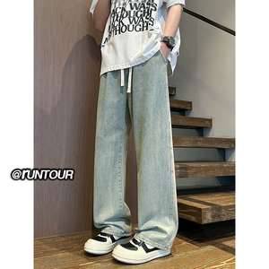美式vibe牛仔裤男春夏季复古阔腿裤子A166-JW110-特P32白色37控65