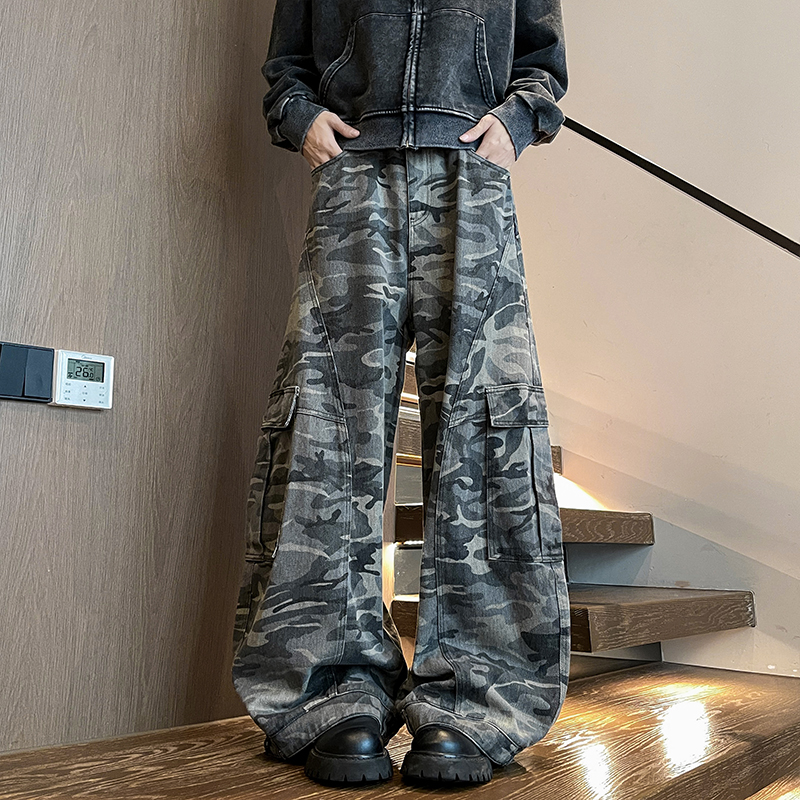 美式迷彩休闲裤男潮牌水洗弯刀裤垂感裤子A166-NA5814-特P70控118，男装休闲裤，电商A166
