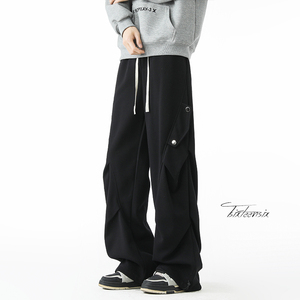 美式重磅皱褶伞兵卫裤男秋冬宽松阔腿休闲裤A166-KB4014-P50控79，男装休闲裤，电商A166