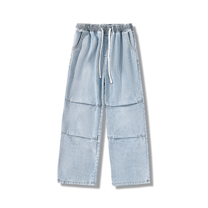 美式复古褶皱牛仔裤男夏季cleanfit宽松阔腿裤A166-K037-P50控75图片
