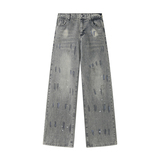 美式高街直筒破洞牛仔裤男油漆点阔腿长裤A166-NX5906-特P37控68，男装牛仔裤，电商A166