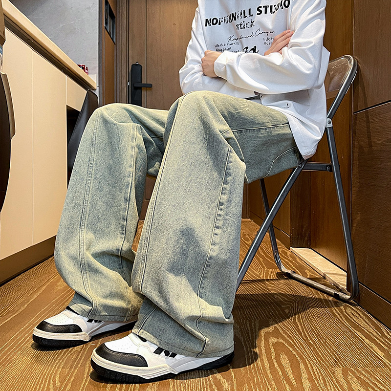 猫抓牛仔裤男秋季直筒宽松美式阔腿长裤A166-K006-P50加绒60控78，男装牛仔裤，电商A166