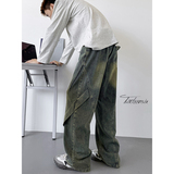 美式复古牛仔裤男秋季褶皱工装直筒阔腿裤A166-NA5802-特P42控78，男装牛仔裤，电商A166