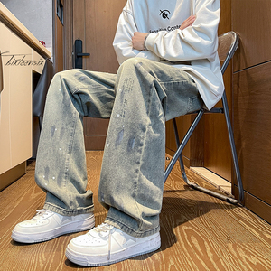 美式做旧油漆泼墨牛仔裤男潮牌高街阔腿裤A166-NX5906-特P37控68，男装牛仔裤，电商A166