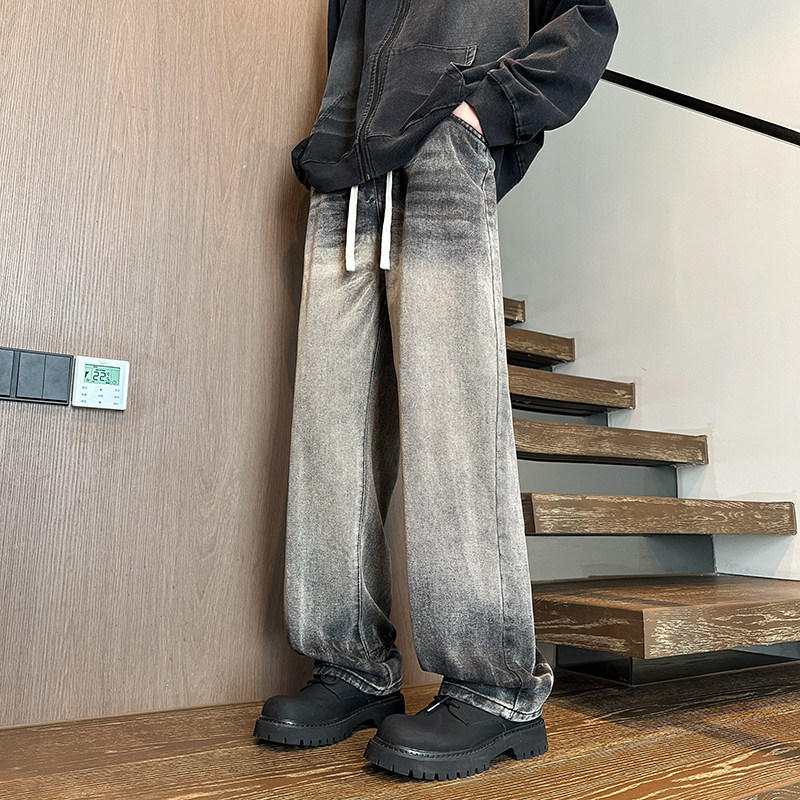 渐变牛仔裤男秋季设计感vibe风潮牌宽松直筒裤A166-N545-P50控85,男装牛仔裤,电商A166