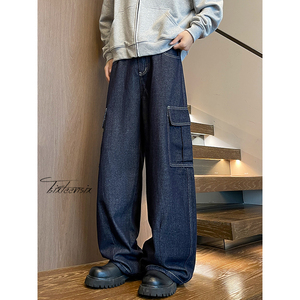 美式工装牛仔裤男士秋季水洗宽松阔腿裤子A166-NA5707-P50控88图片