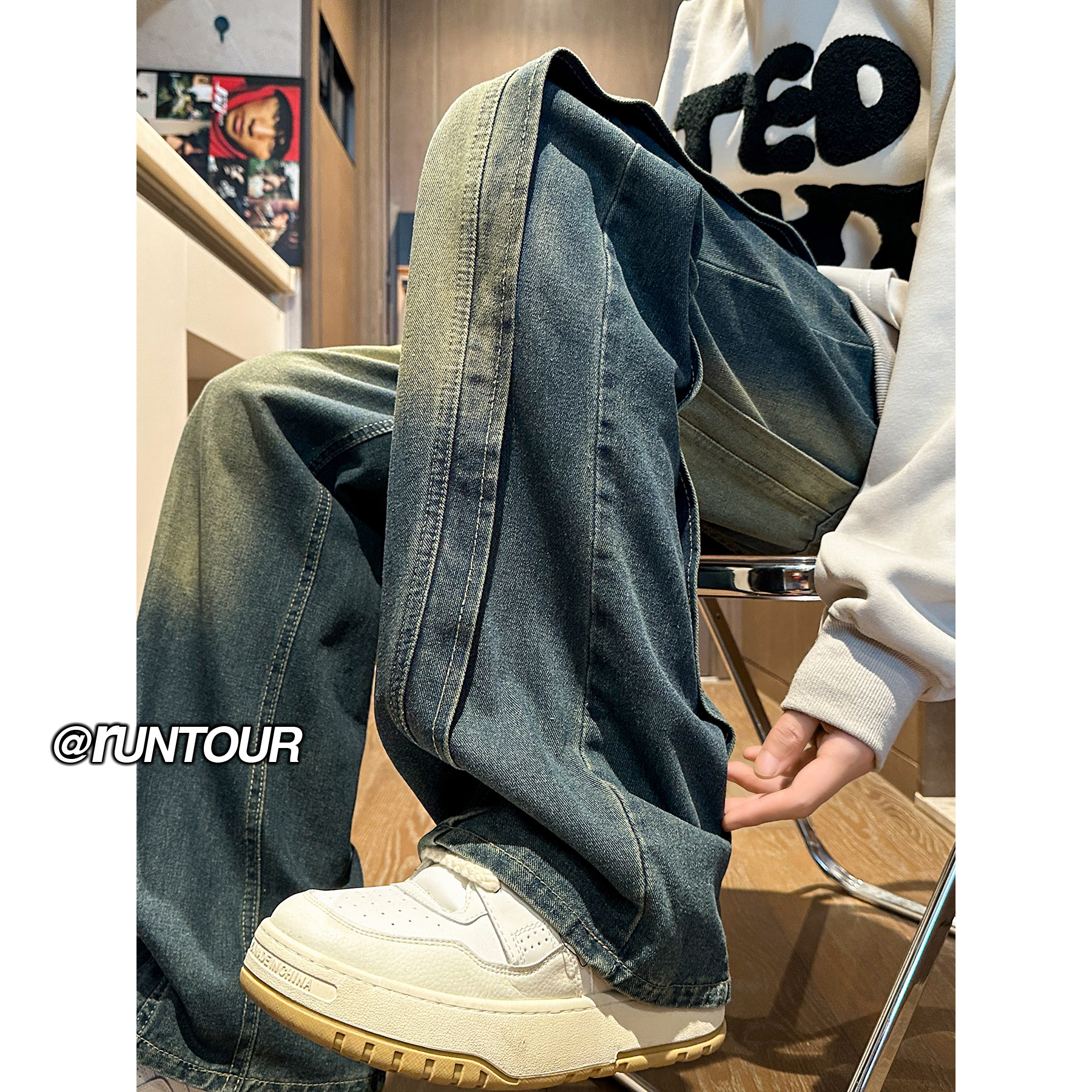 cleanfit水洗彎刀牛仔褲男拼接設(shè)計(jì)褲子A166-K018-特P45控75圖片