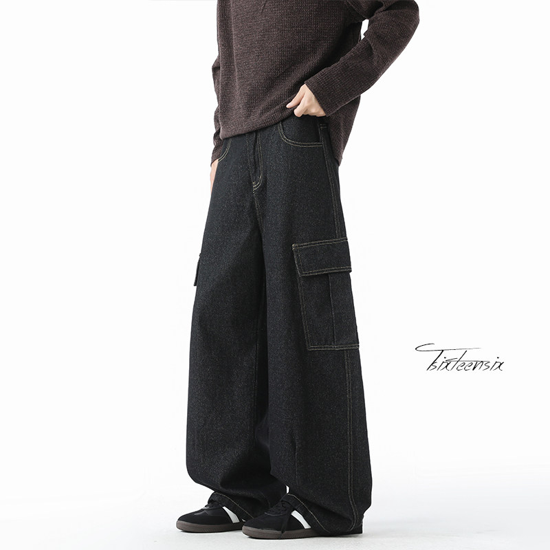 大口袋工装牛仔裤男美式vibe高街阔腿弯刀裤A166-NA5707-P50控88，男装牛仔裤，电商A166