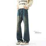 美式街头闪电纹牛仔裤男秋季水洗猫须微喇裤子A166-N554-P55控85，男装牛仔裤，电商A166