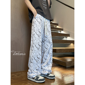 冰丝裤男夏季薄款宽松垂感美式扎染休闲裤A166-KA5503-特P30控55图片