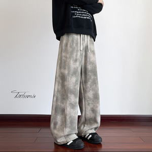 扎染脏脏弯刀卫裤男美式复古休闲裤子宽松A166-KB4045-特P45控85图片