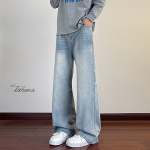 美式复古水洗牛仔裤男春季高街猫须直筒长裤A166-NA5J01-P45控69，男装牛仔裤，电商A166