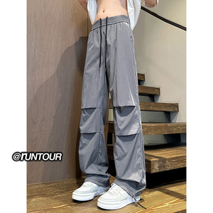 美式褶皱冰丝伞兵裤男夏季薄款运动休闲裤A166-YK147-特P25控48图片