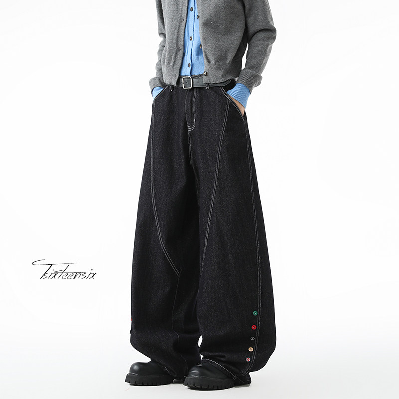 美式复古原色廓形弯刀牛仔裤男纽扣休闲长裤A166-NA5815-P75控138图片