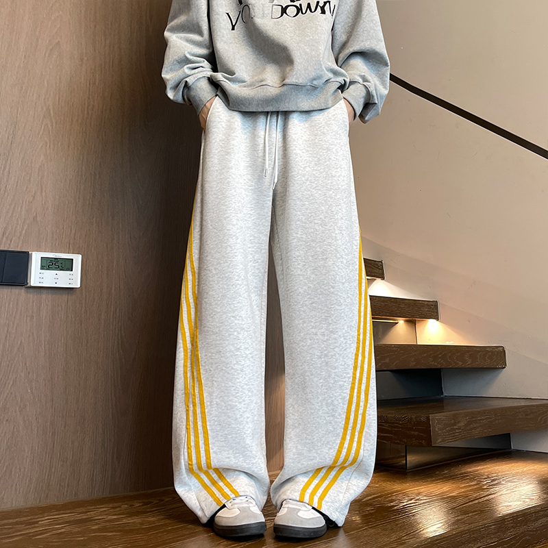 白花灰条纹卫裤男生秋冬季直筒宽松休闲裤A166-KX5811-特P37控75，男装休闲裤，电商A166