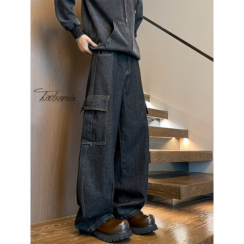 美式工装牛仔裤男士秋季水洗宽松阔腿裤子A166-NA5707-P50控88,男装牛仔裤,电商A166