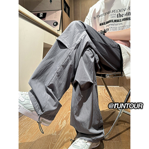 美式褶皱冰丝伞兵裤男夏季薄款运动休闲裤A166-YK147-特P25控48图片