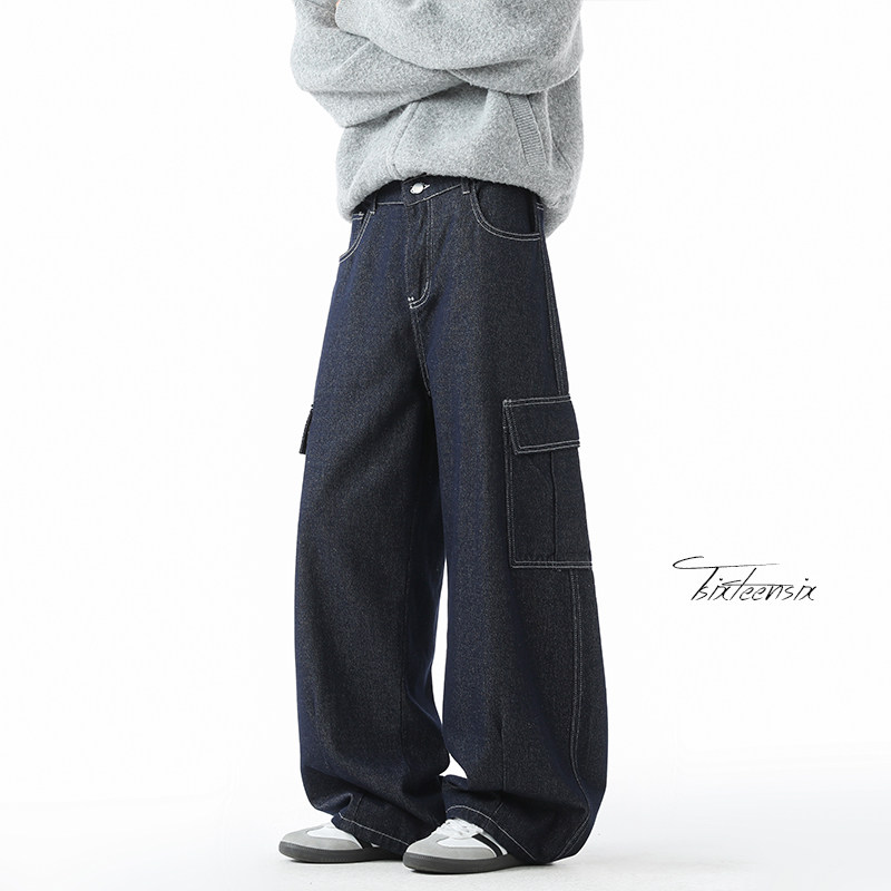 工装裤男春季高街大口袋弯刀裤子美式牛仔裤A166-NA5707-P50控88，男装牛仔裤，电商A166