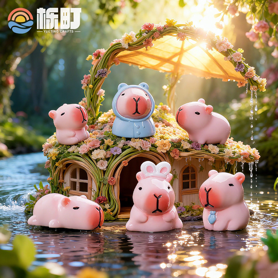 微景观可爱粉色卡皮巴拉水豚公仔树脂配件 diy装饰品桌面小摆件,家居饰品,户外/庭院摆件,淘宝优惠券,粉丝福利购,淘宝优惠卷