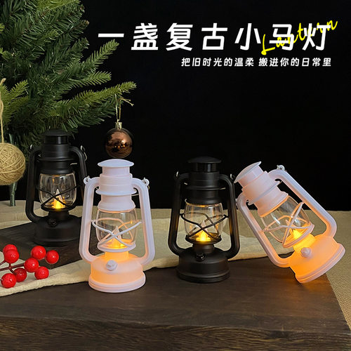 微缩电子蜡烛灯LED小马灯复古手提灯野营煤油灯圣诞节氛围灯摆件