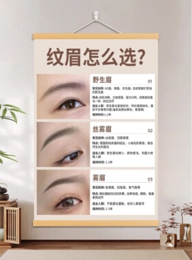 免打孔美容院美业宣传海报纹绣纹眉装饰挂画丝雾眉野生眉展示板